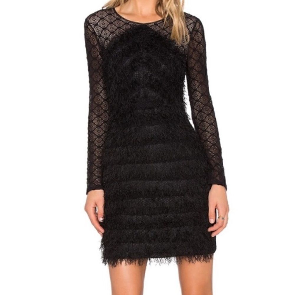 ‎BCBGMaxAzria Black “Velma” fringe Dress size M